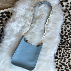 NWT Light Blue Ahdorned Messenger Bag w/ Pearl Strap